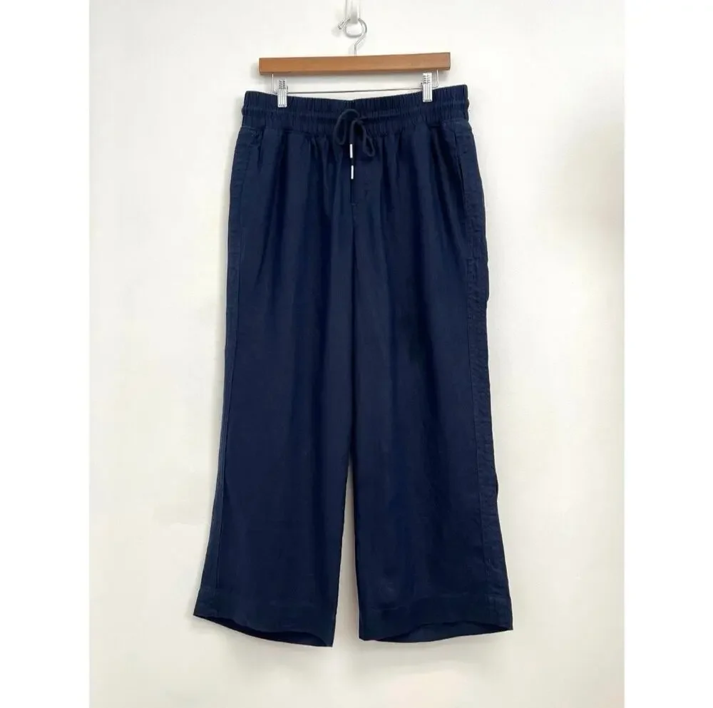Quince 100% European Linen Elastic Waist Drawstring Wide Leg Crop Pants Large